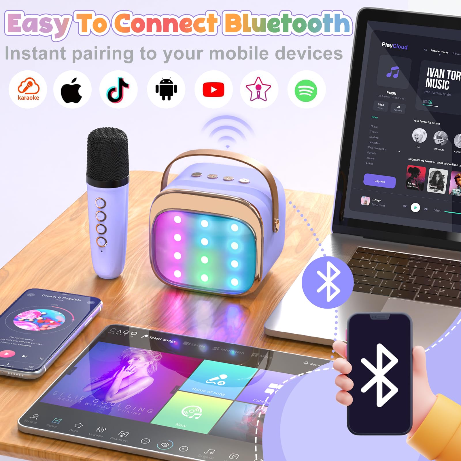 FLUESTON mini karaoke with two wireless mics for duets