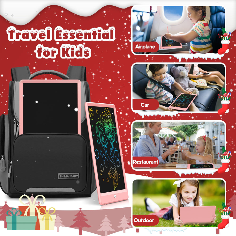 FLUESTON kids using tablet during travel for mess-free learning.