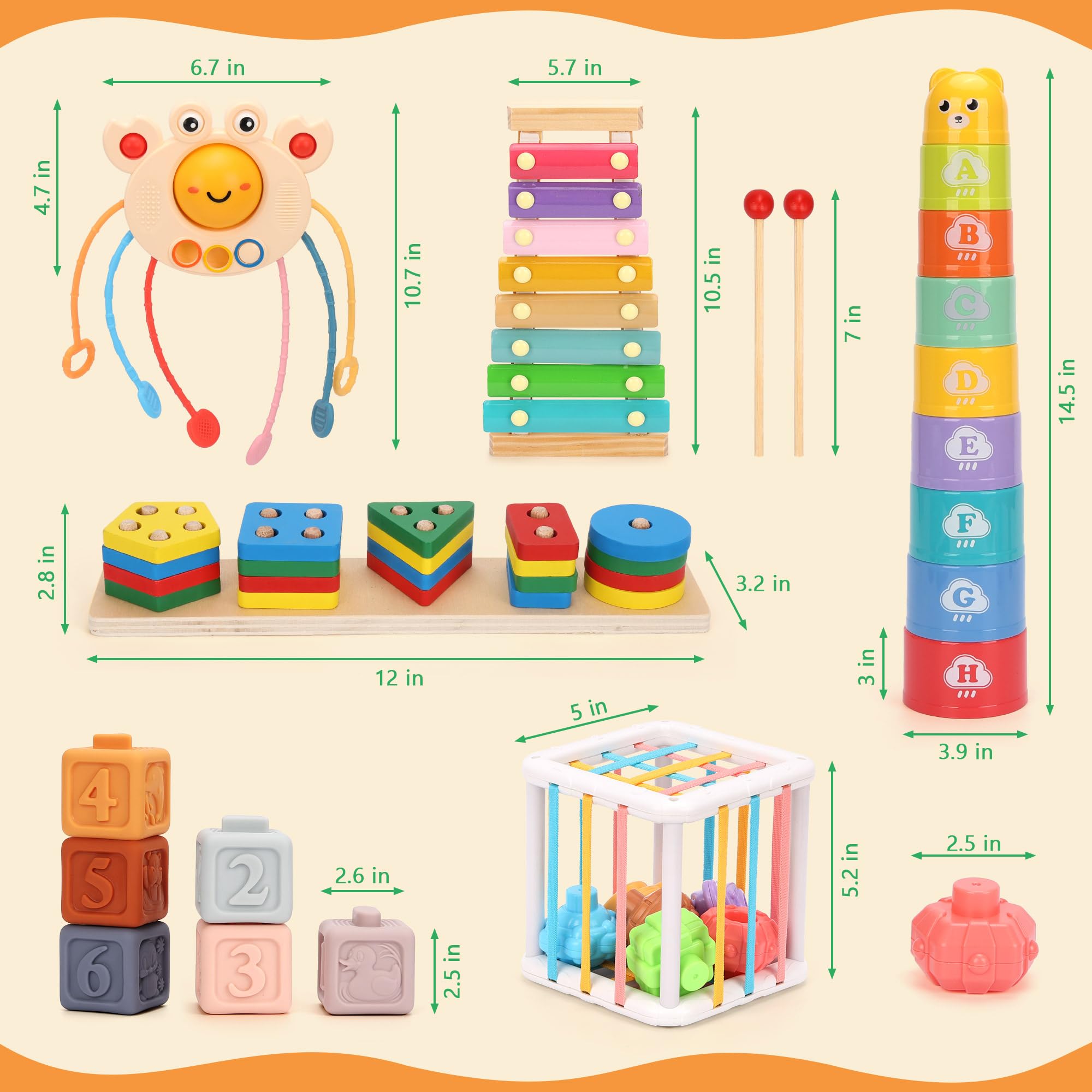 FlufiFiea wooden sorting puzzles encouraging shape and texture recognition.