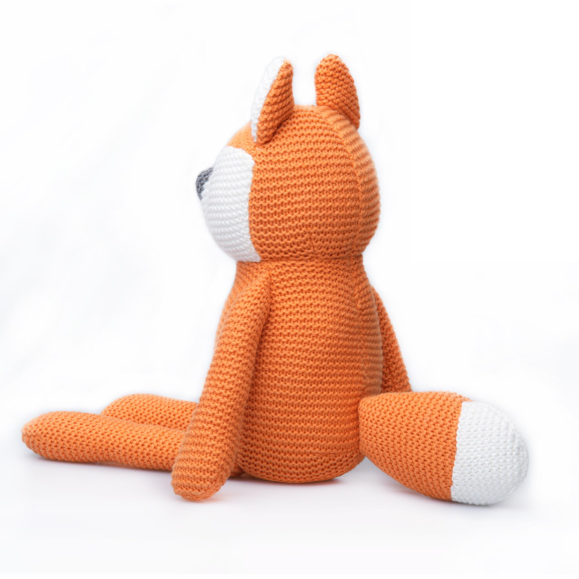 FLUFFYFUN orange fox stuffed animal sits gently for cozy newborn cuddles.