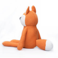 FLUFFYFUN orange fox stuffed animal sits gently for cozy newborn cuddles.