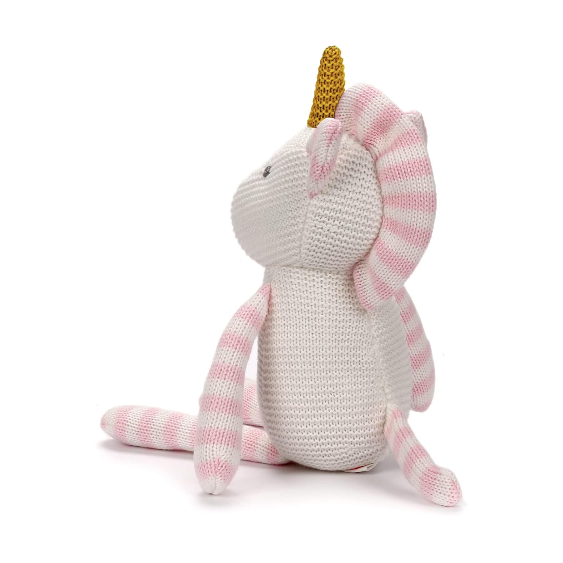 FluffyFun pink unicorn plush in sitting pose for baby's playtime