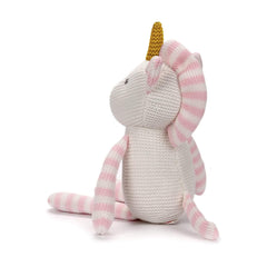 FluffyFun pink unicorn plush in sitting pose for baby's playtime