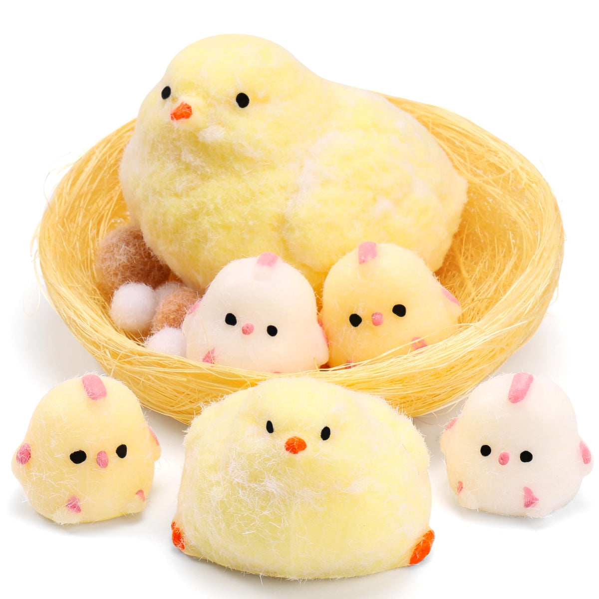 FlufiFiea 6-piece squishy chicks set in gift box for playful stress relief