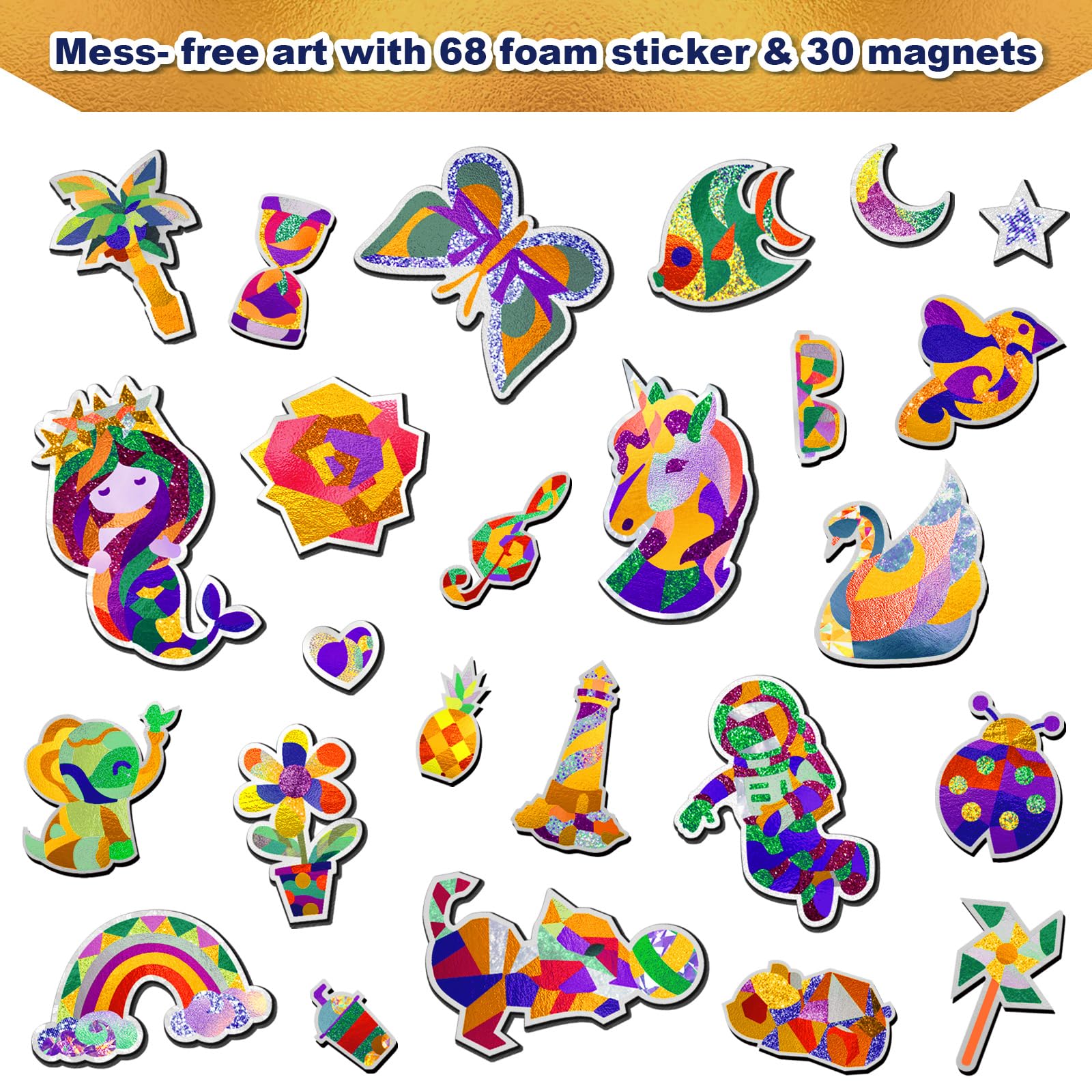 FLUXOJOY foil sheets and foam stickers enhance vibrant, quick-creativity experiences.