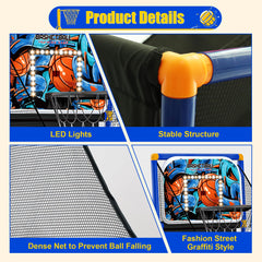Flybakiz arcade hoop compact, removable frame for easy storage.