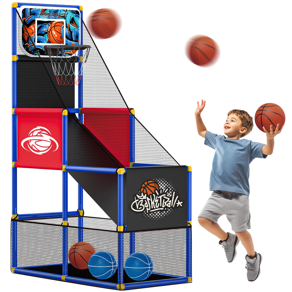 flybakiz graffiti-design hoop front view, stylish playroom setup for active kids