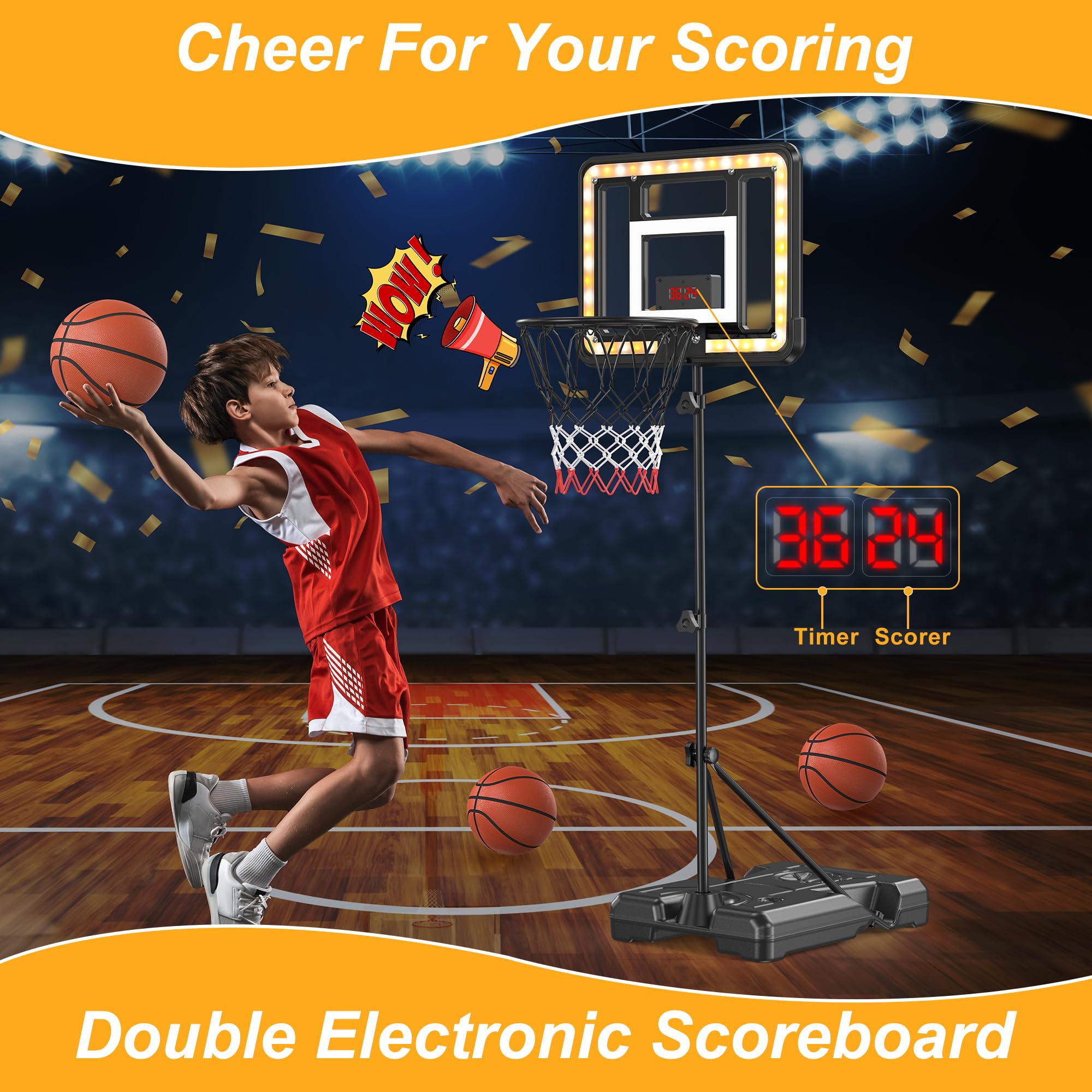 FlyBakiz basketball hoop scoreboard and timer display.