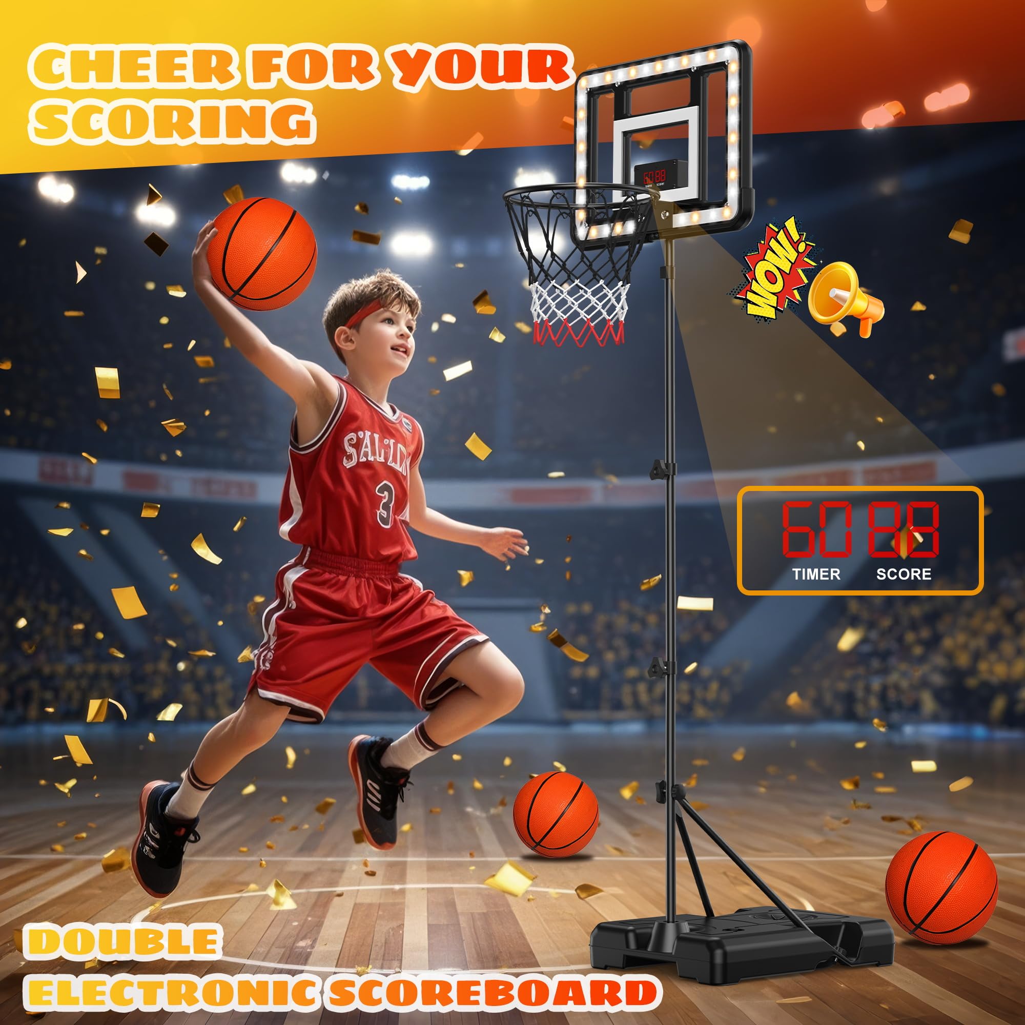 Flybakiz built in voice cheers celebrate baskets and boost confidence.