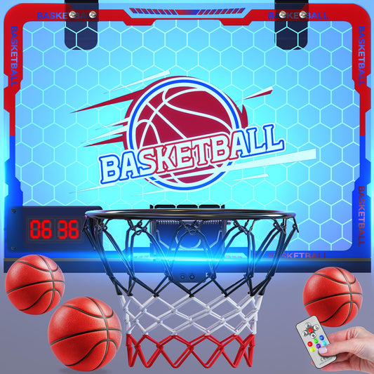FlyBakiz mini indoor basketball hoop with LED seven-color lights for vibrant night sessions