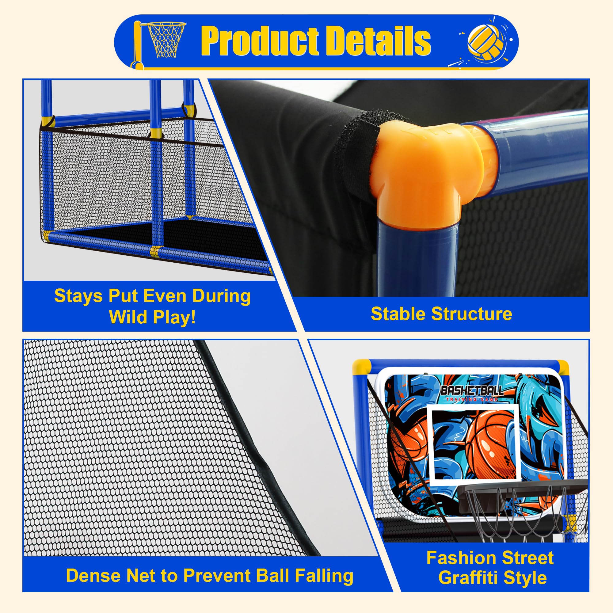 flybakiz portable lightweight hoop for easy indoor or backyard setup