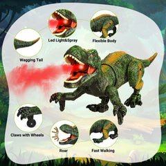 FlyBakiz green RC dino with head shake, enhancing sensory play and dynamic actions