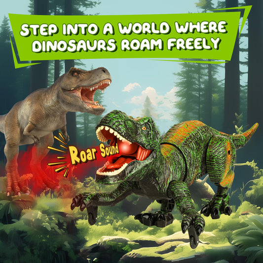 FlyBakiz green RC dinosaur roars, adding excitement to pretend battles and interactive coaching