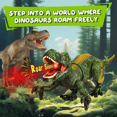 FlyBakiz green RC dinosaur roars, adding excitement to pretend battles and interactive coaching