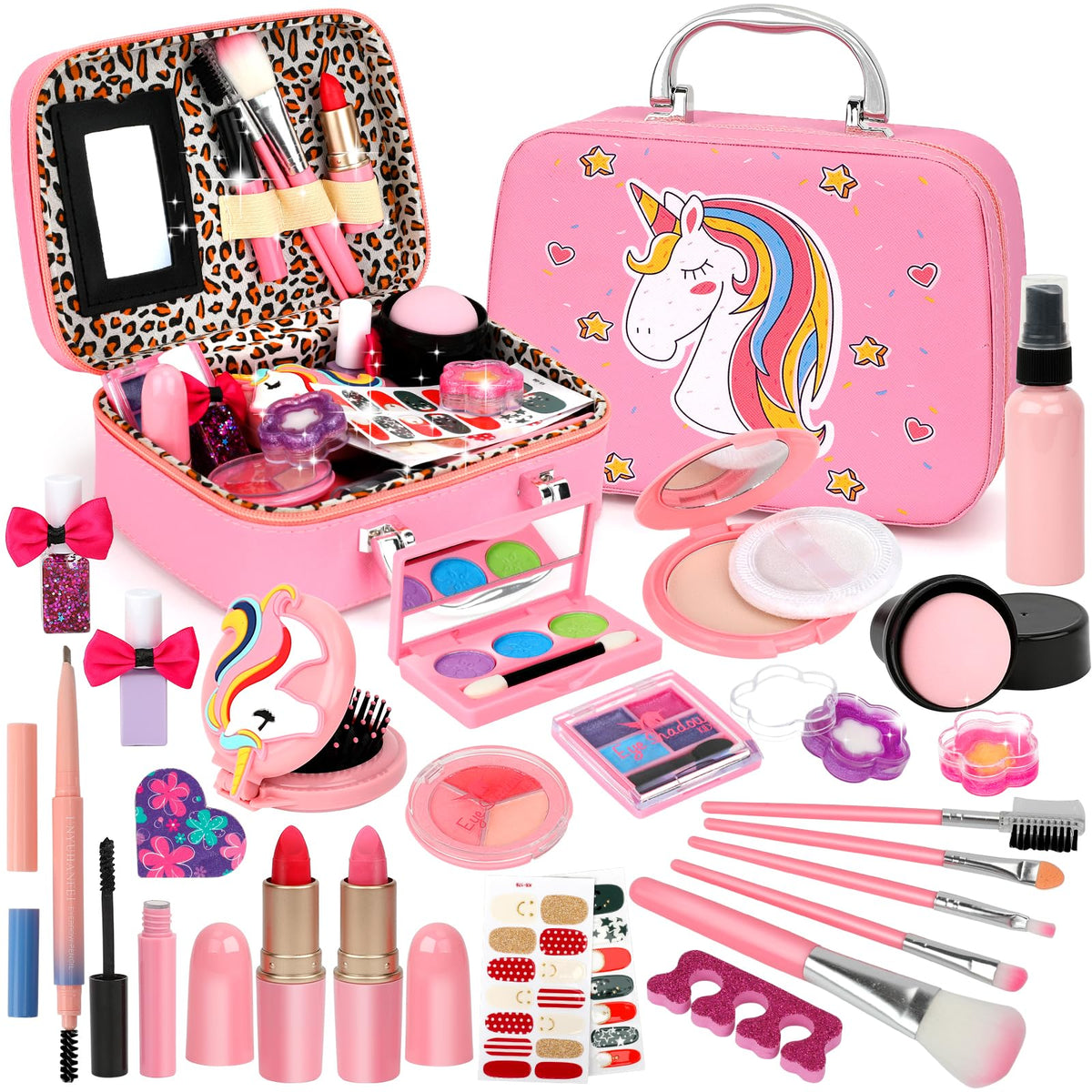 Flybay kids makeup kit case open with colorful contents for imaginative dress-up play