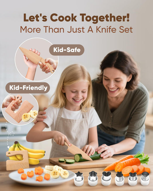 Flybean child-safe-knife shown for safe fruit and veggie prep.