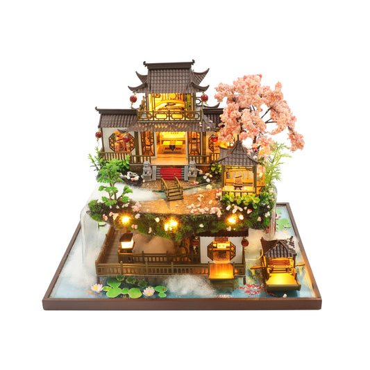 Flybean DIY Miniature House Kit with LED lighting for cozy displays.