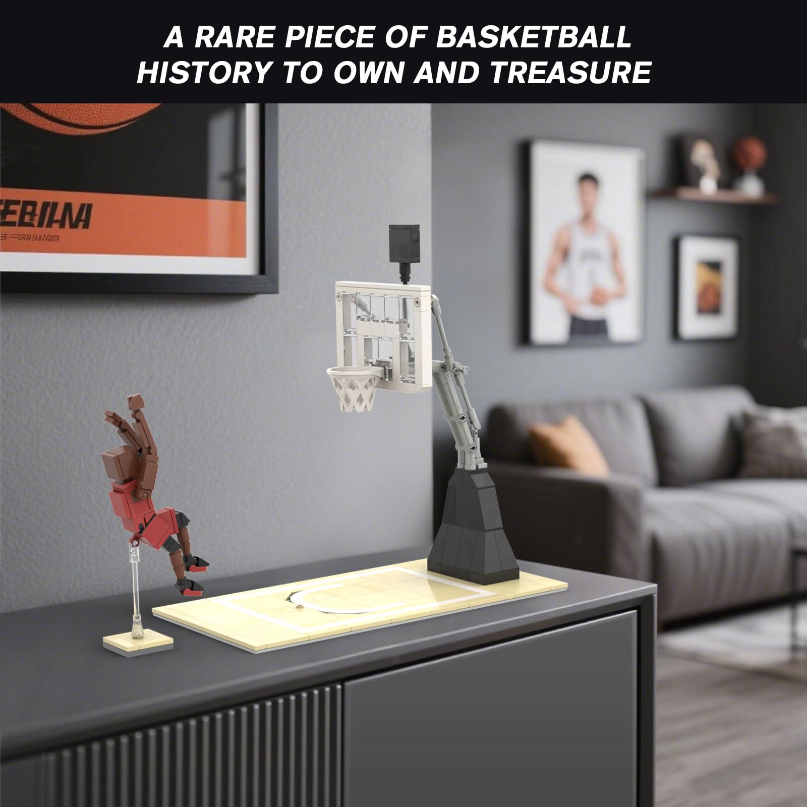 Flycites basketball star figures and baseplates create dynamic court scenes for home display.