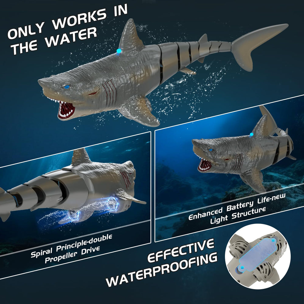 Flycites dual-motor RC shark delivers smooth movement and turning.