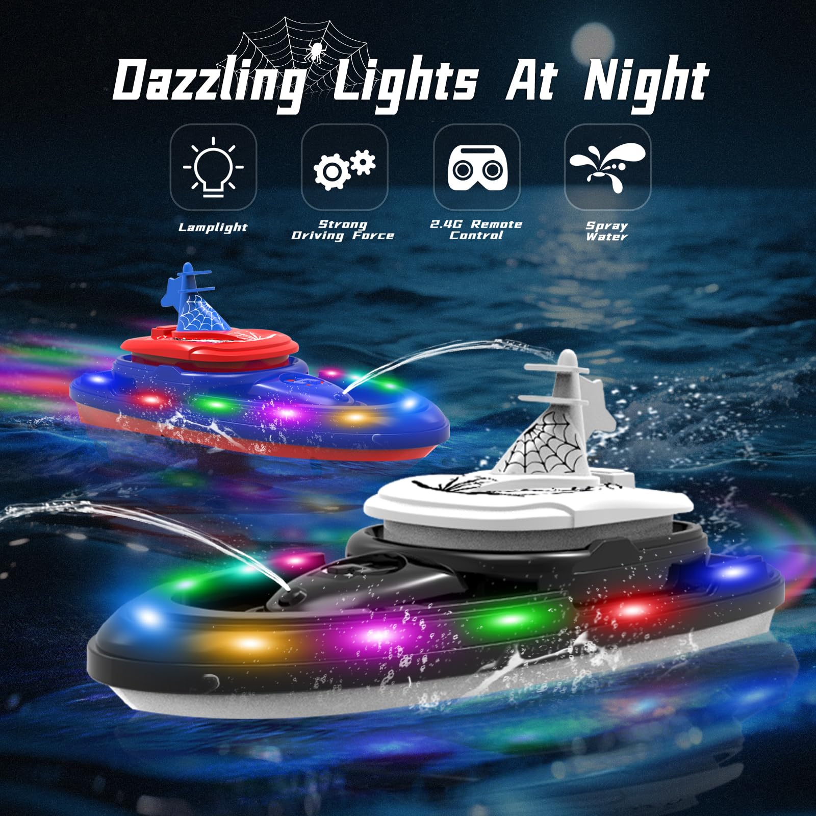 FlyCites RC Battle Boat LED-lights for nighttime visibility during races