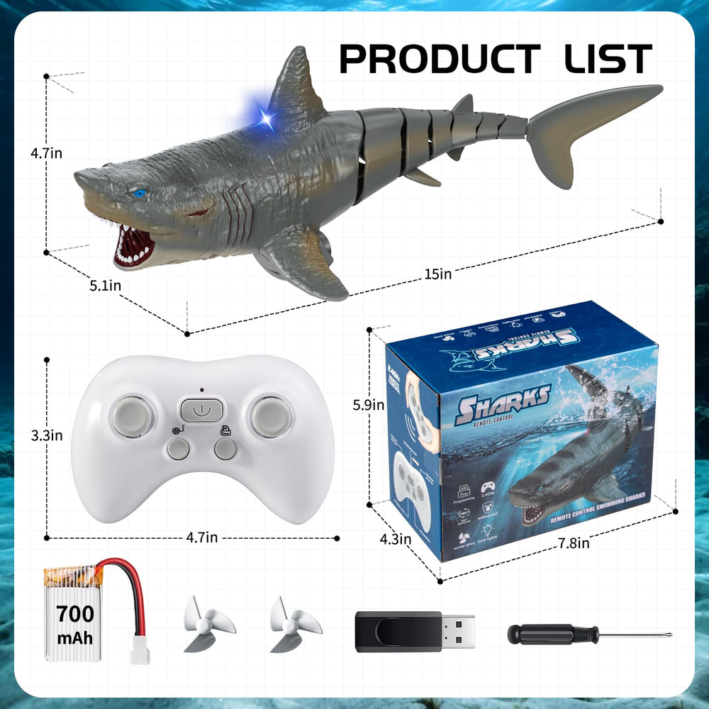 Flycites remote-control shark toy in packaging during unboxing.