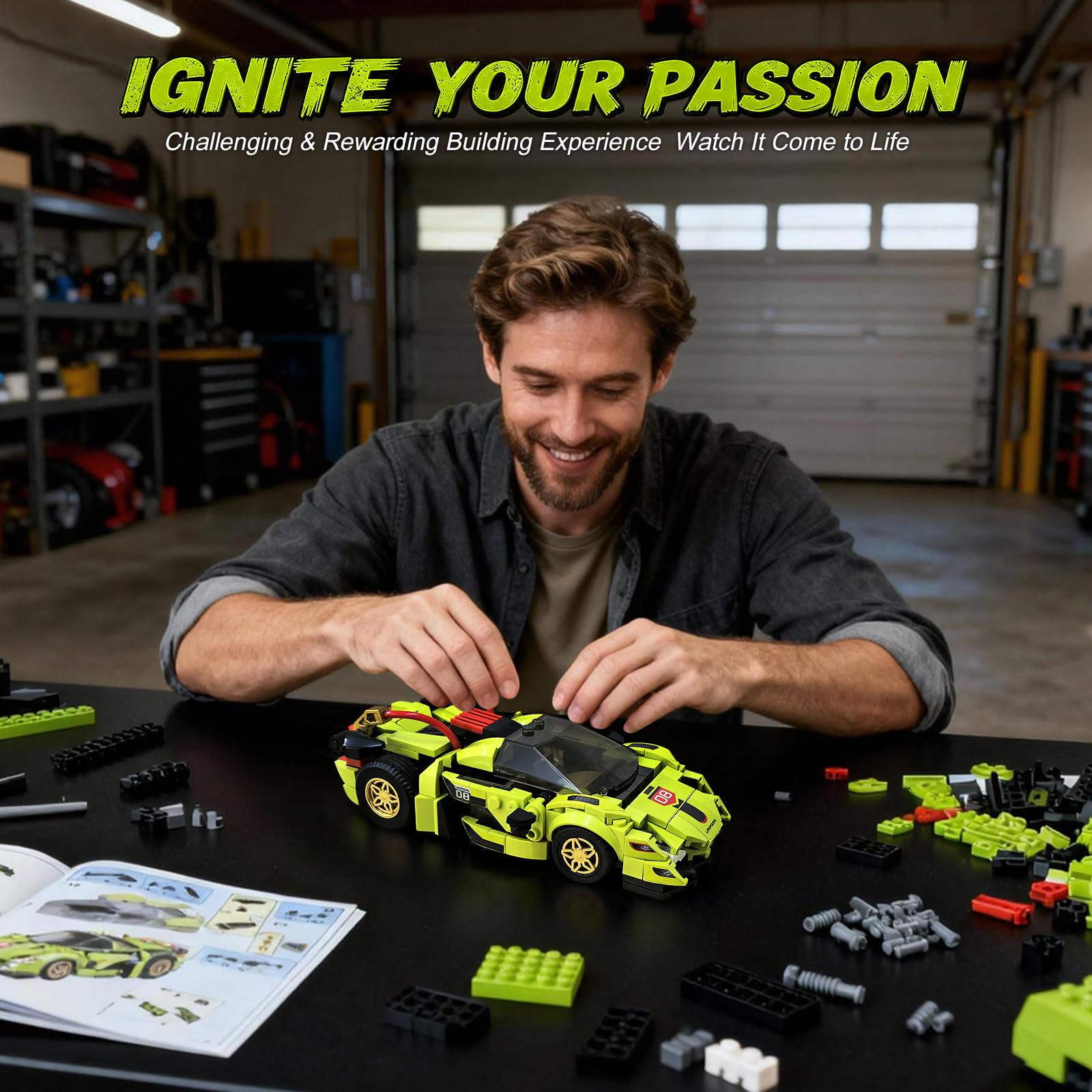 flycites Technic Race Cars Building Blocks Set assembly-step with color guides for confident building