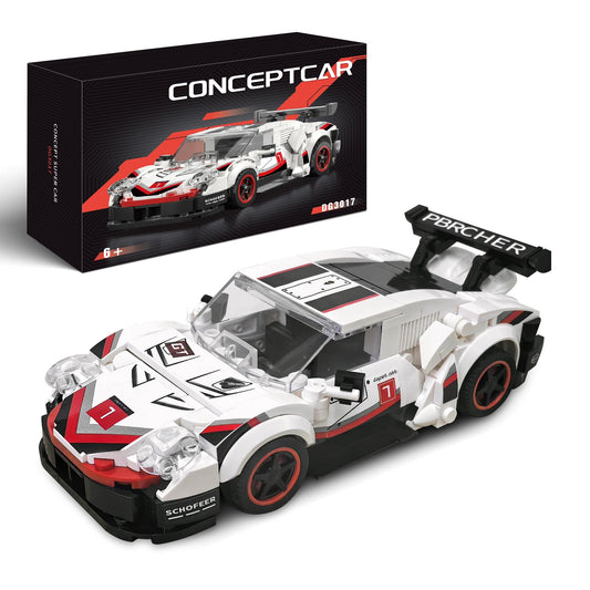 flycites Technic sports cars building block set front view highlights a sleek race car model for display