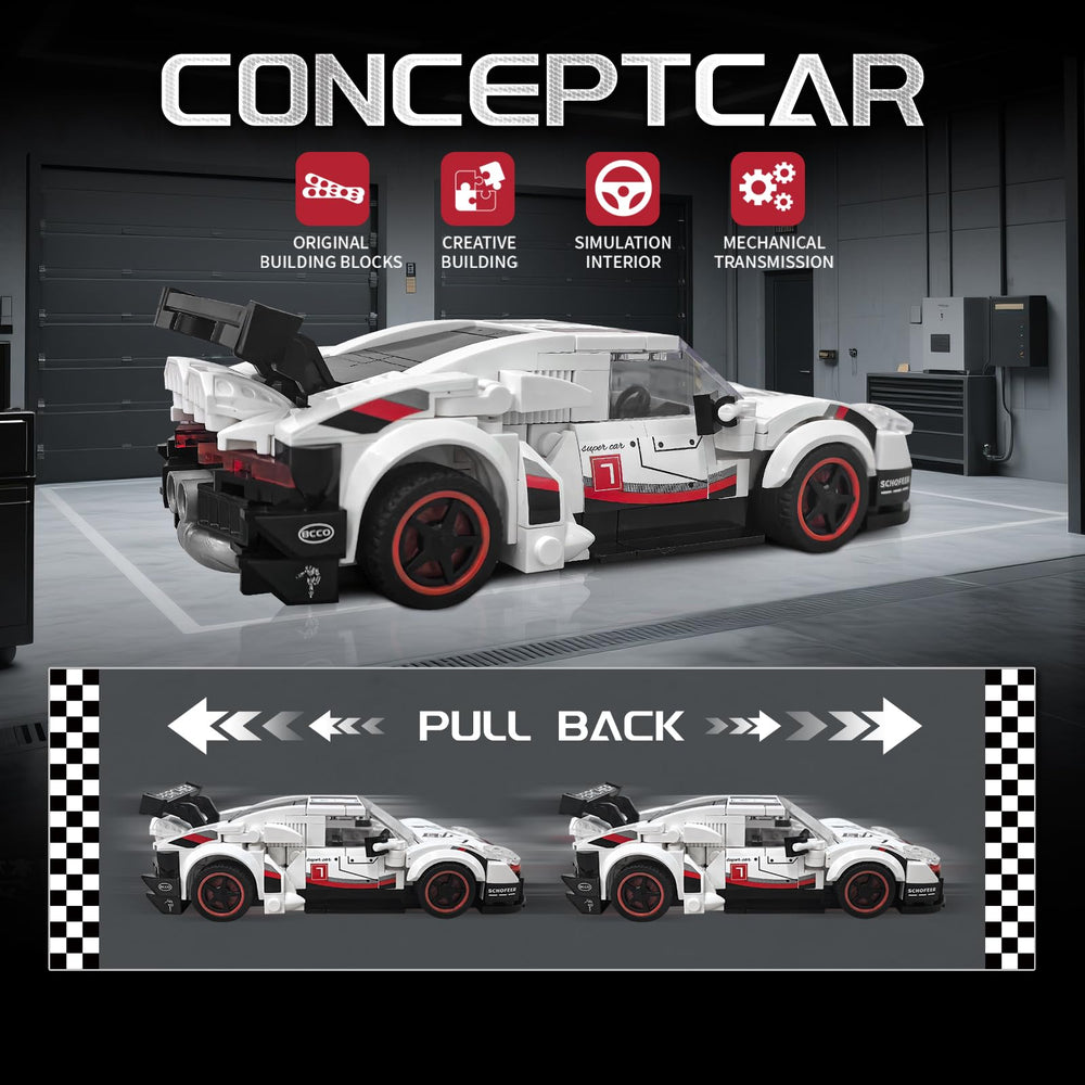 flycites Technic sports cars building block set side view shows detailed engineering features
