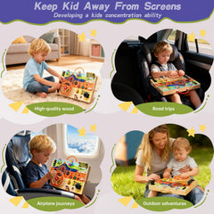 Flycoost Busy Board gears and sliding car encourage problem solving and tactile exploration