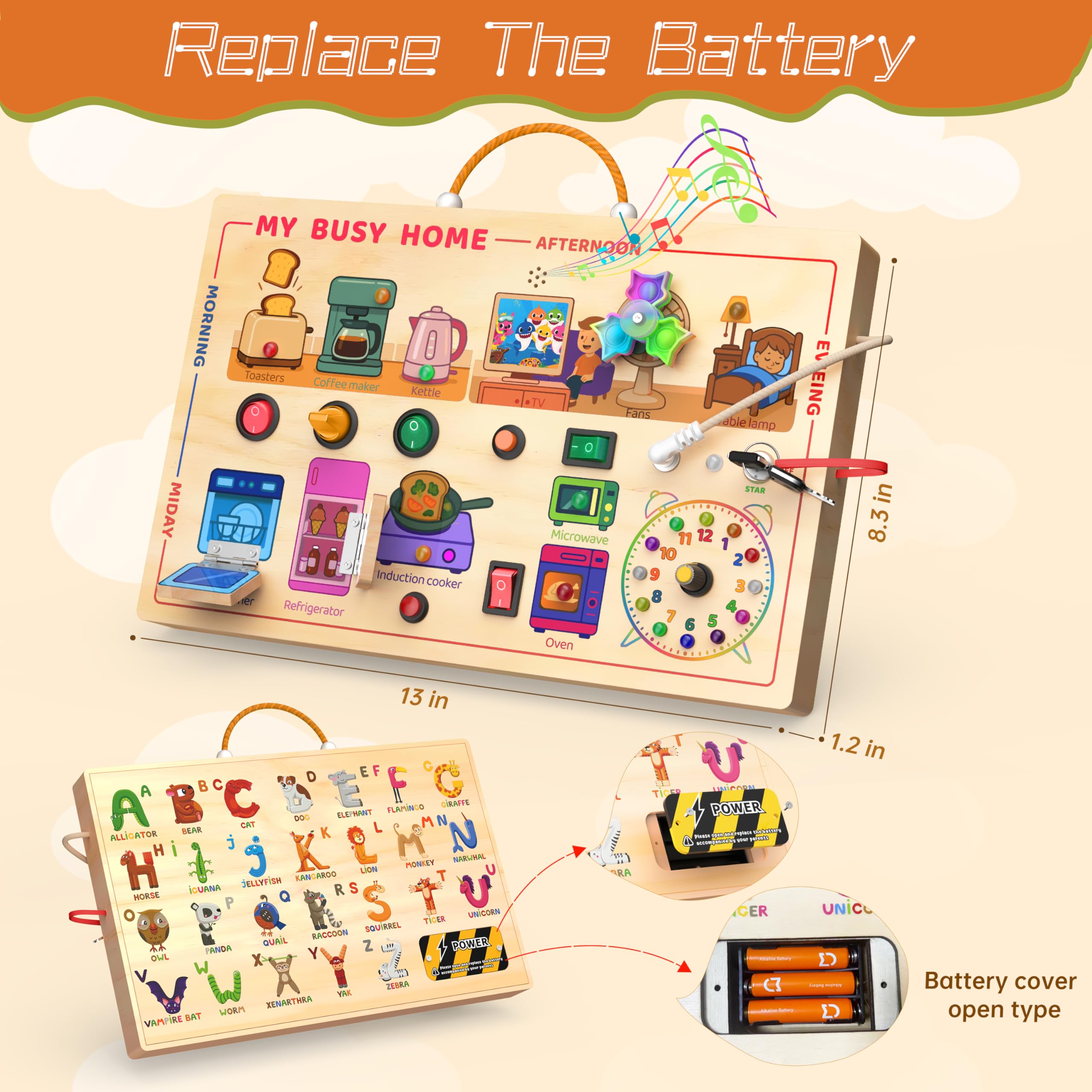 Flycoost My Busy Home kettle switch boosts focus in kitchen pretend play.