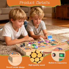 Flycoost My Busy Home refrigerator door supports imaginative kitchen play.