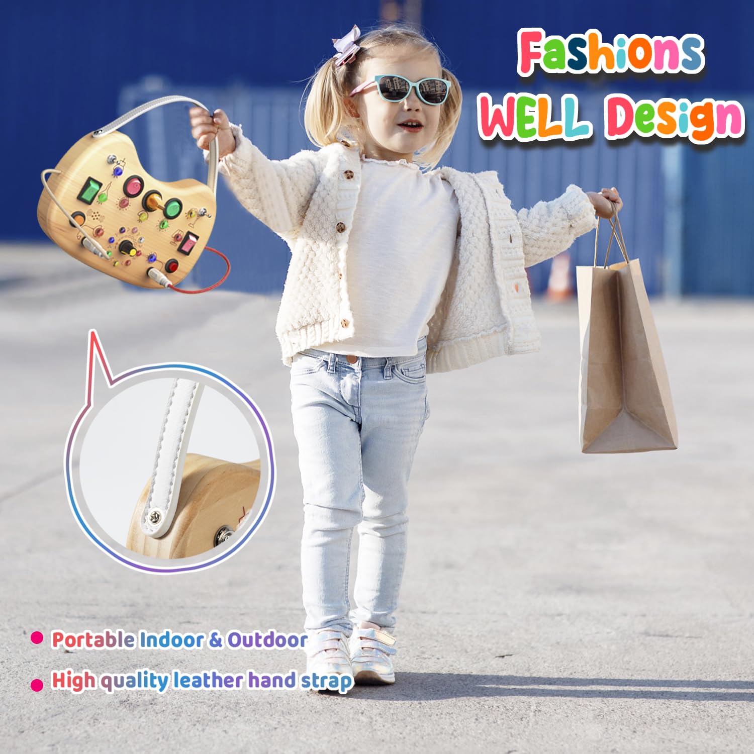 Flycoost Toddler Busy Board offering tactile sensory play.
