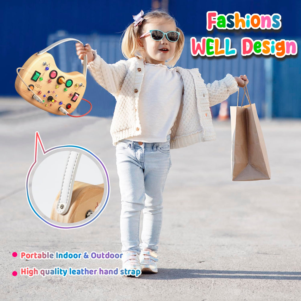 Flycoost Toddler Busy Board offering tactile sensory play.
