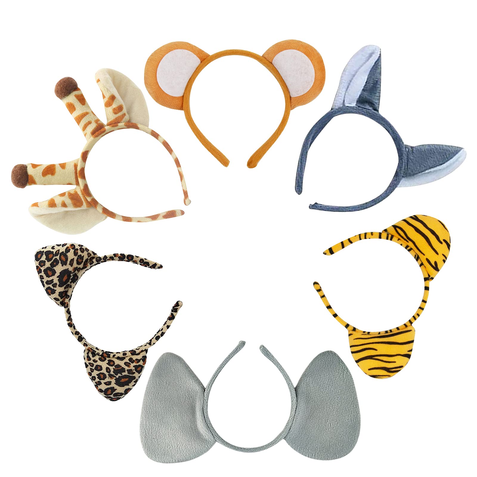 Flying Childhood animal ears headbands six-pack for kids' jungle party.