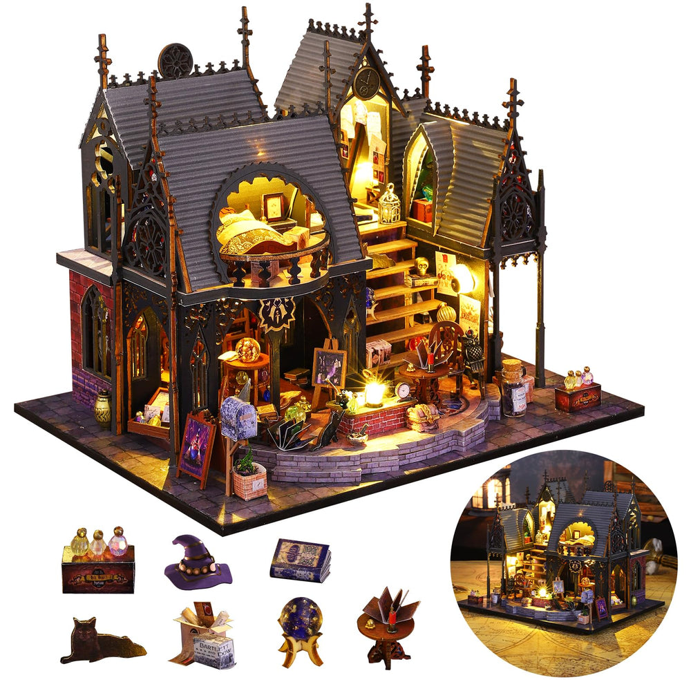 FLYINTOYS Luna's Magic House with LED light showcases cozy display and hands-on creativity.