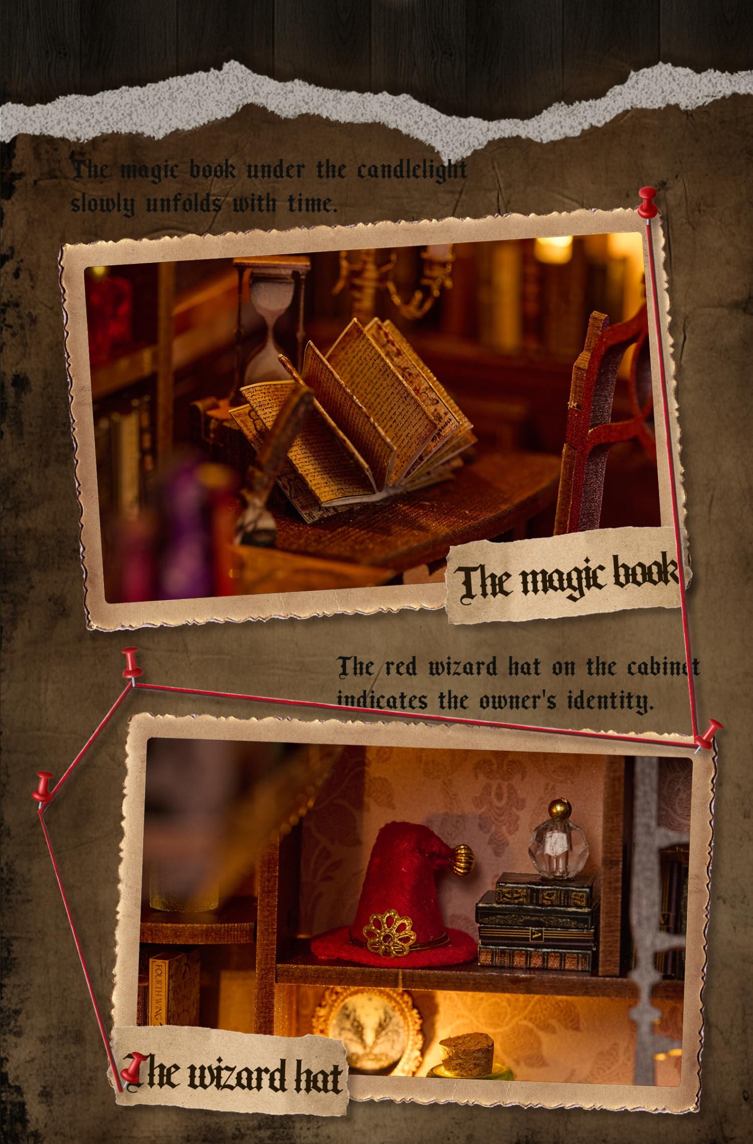 FLYNOVA finished miniature with red wizard hat and black cat decor for storytelling.