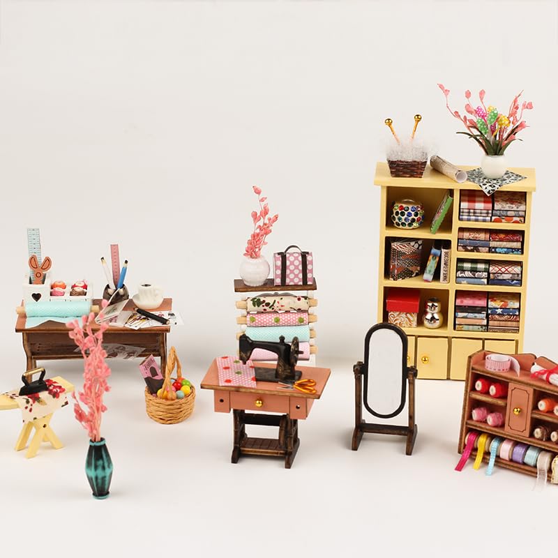 FLYNOVA Miniature sewing machine scene highlights intricate craft details for inspiring display