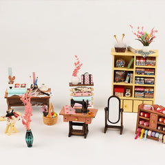 FLYNOVA Miniature sewing machine scene highlights intricate craft details for inspiring display