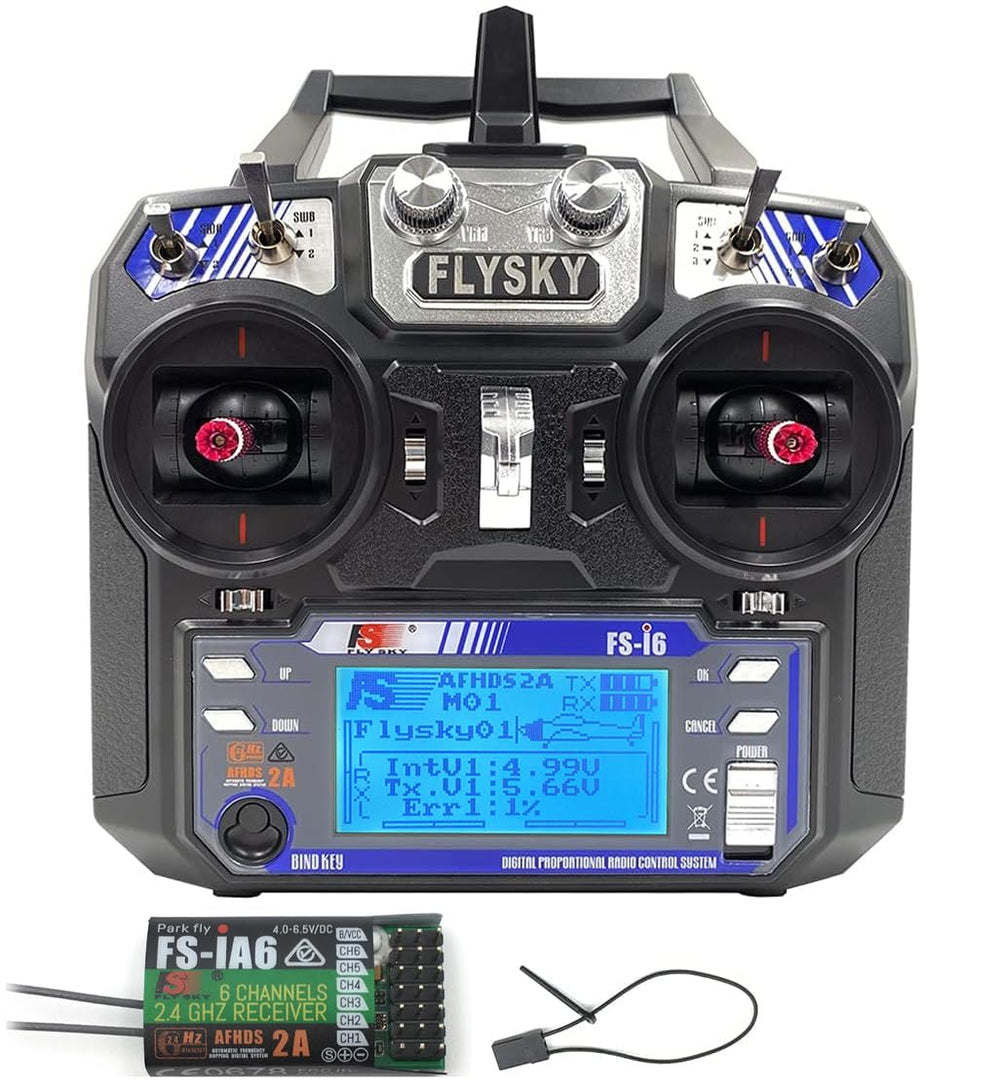 Flysky FS-i6 transmitter front view with ergonomic grip for precise control