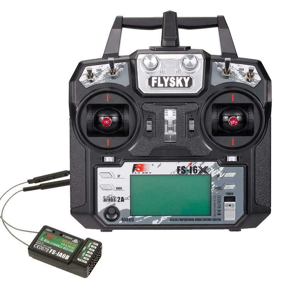 FLYSKY FS-i6X front view showing ergonomic grip for comfortable long sessions
