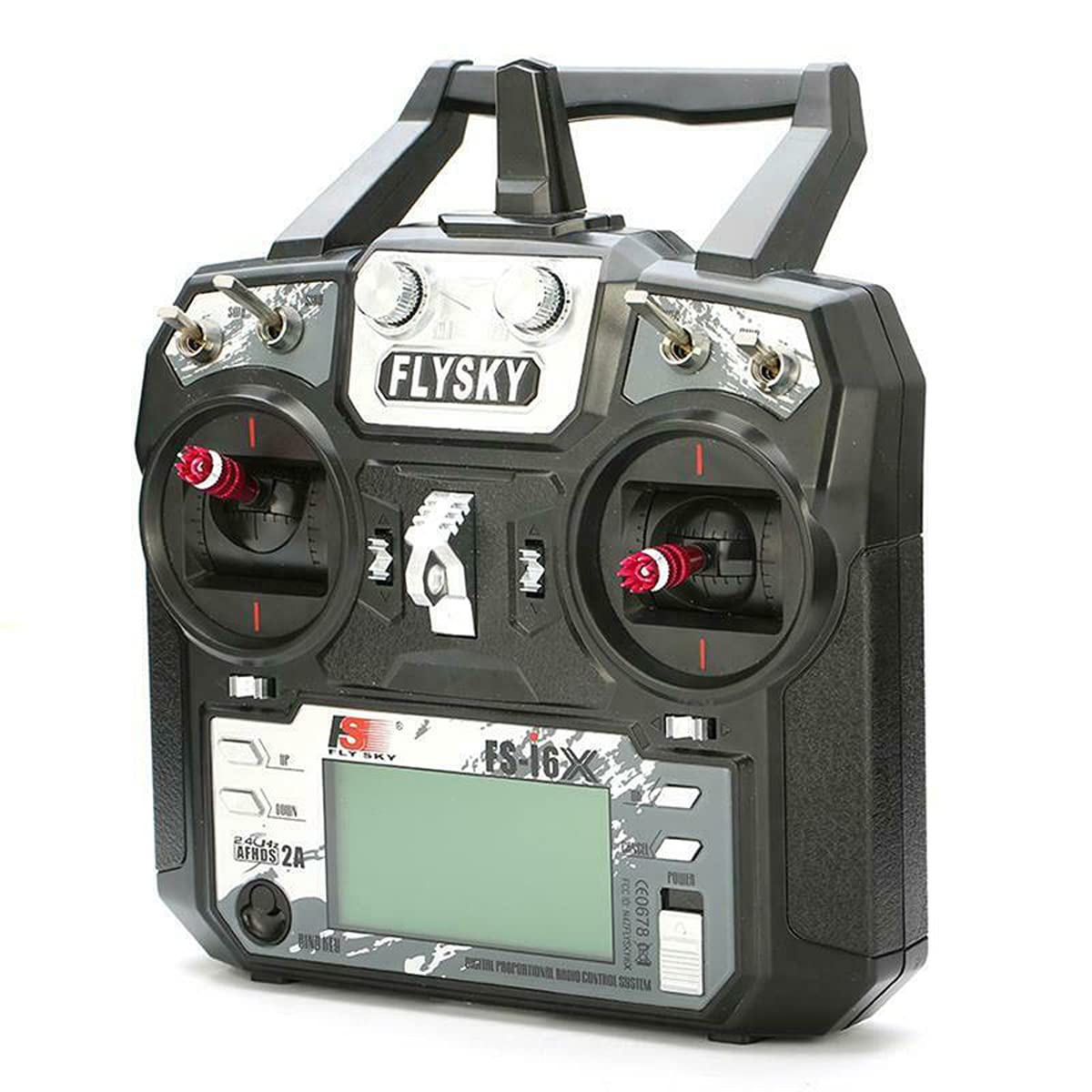 FLYSKY FS-i6X side profile highlighting slim chassis and accessible controls