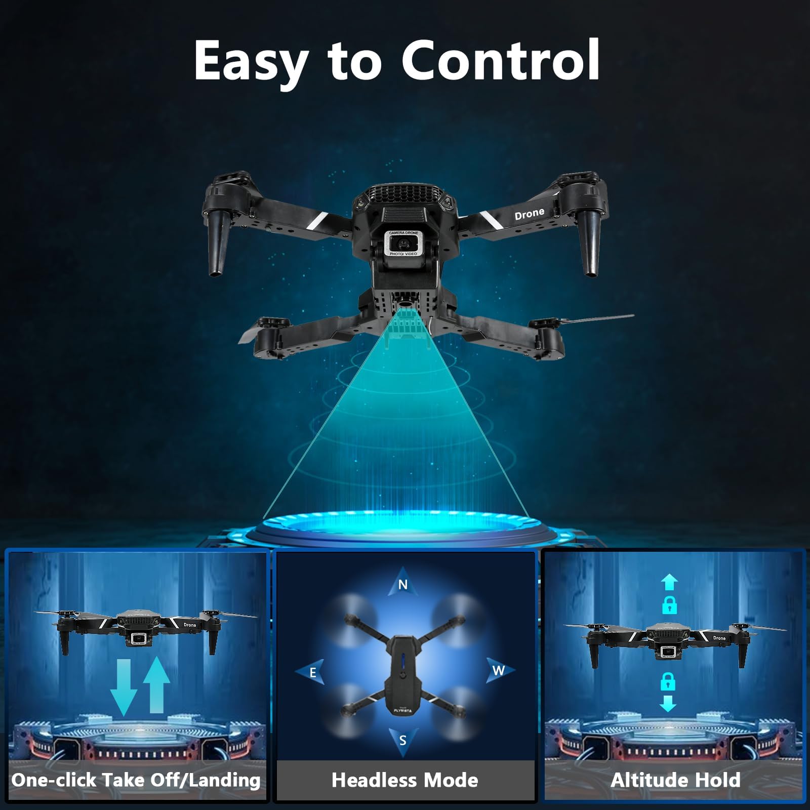 FlyVista altitude hold keeps steady height for smooth, focused footage.