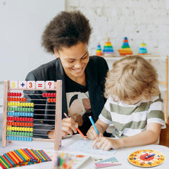 Flzoaveus abacus with card slot visualizes equations for clearer understanding.