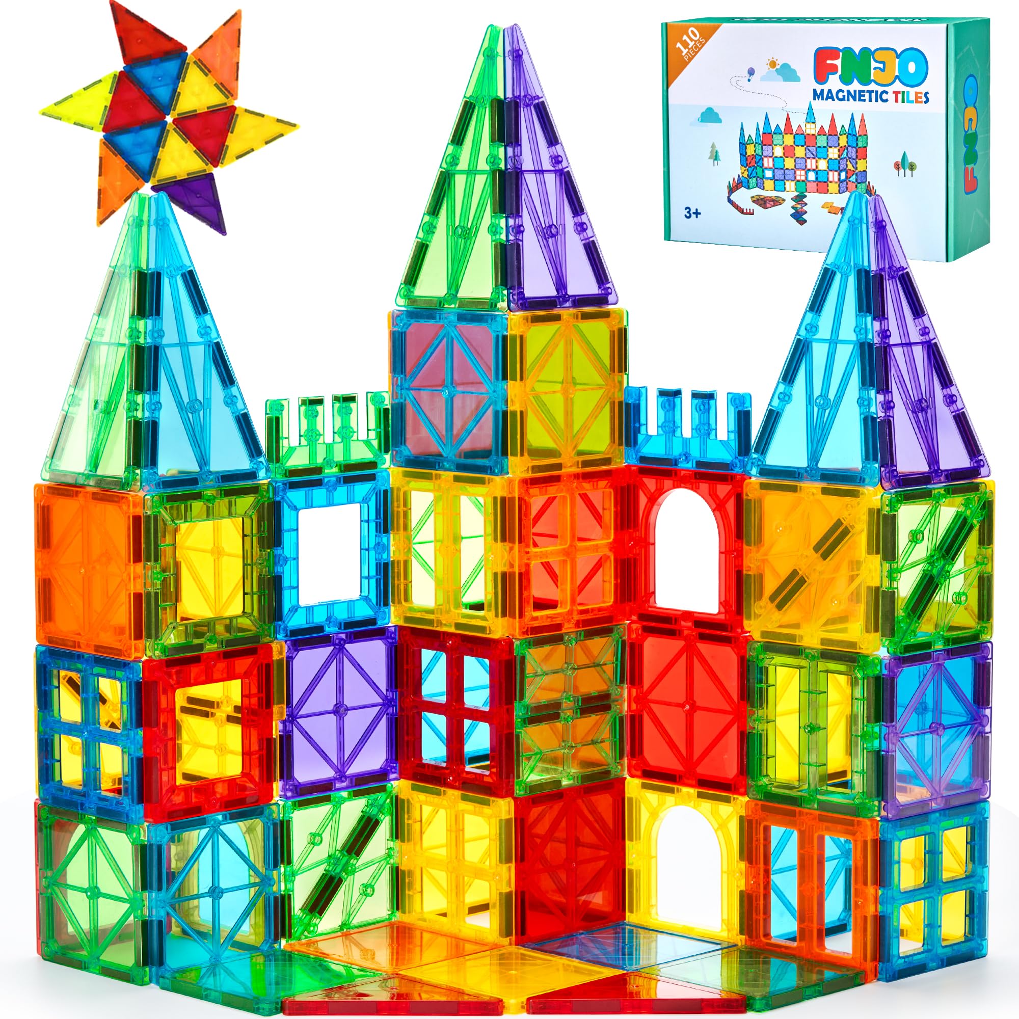 FNJO magnetic tiles 110pcs enable creative building play for kids