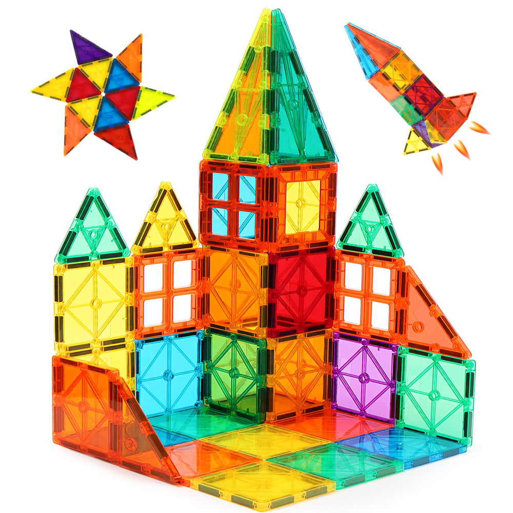 FNJO Magnetic Tiles 60-pcs set on a table for imaginative construction and learning.