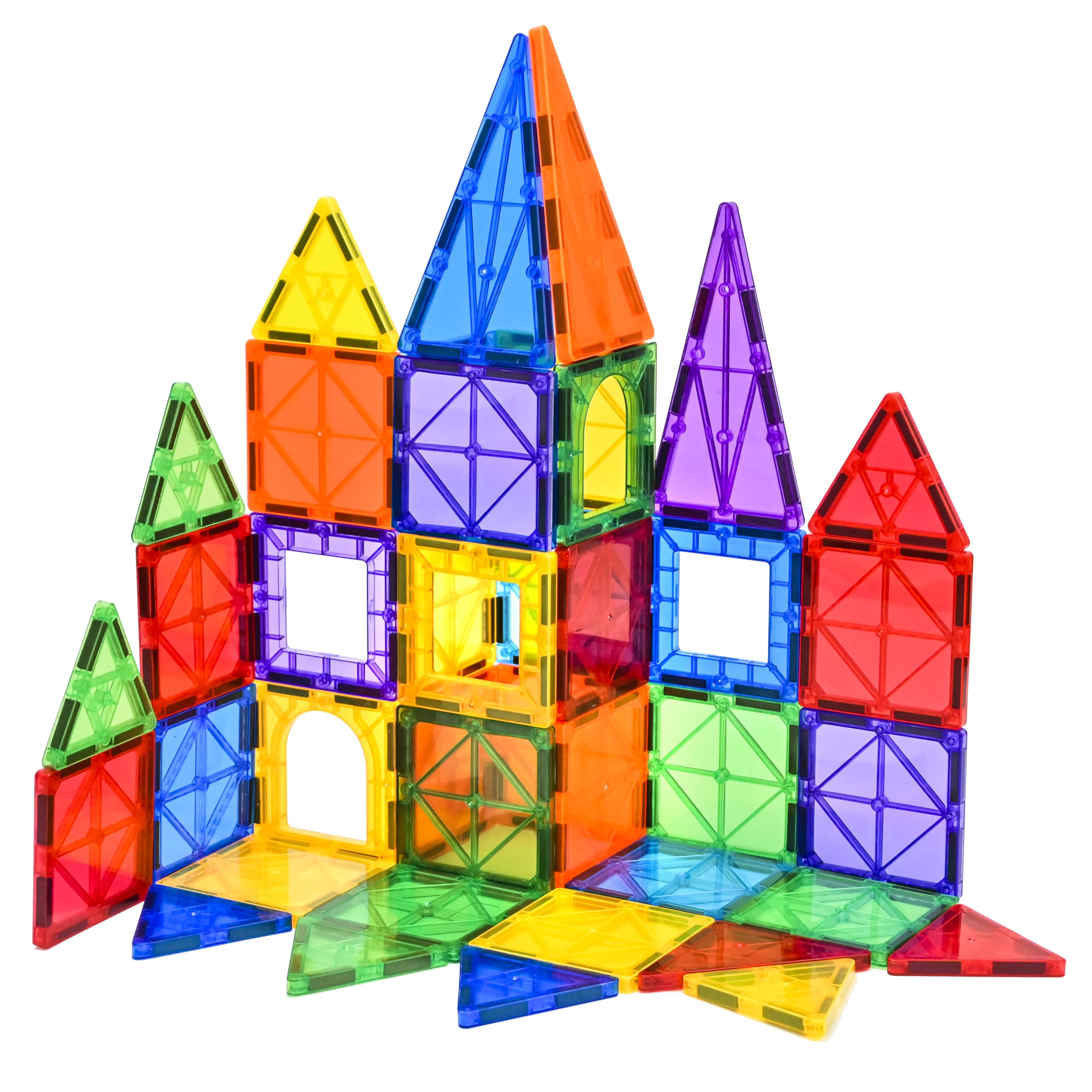 FNJO magnetic tiles 64-piece box showing colorful array for creative building.