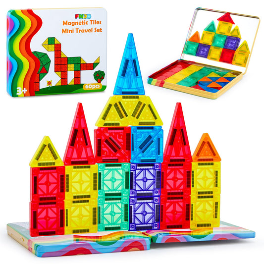 FNJO mini magnetic tiles 60-piece set encourages STEM exploration and imaginative play.