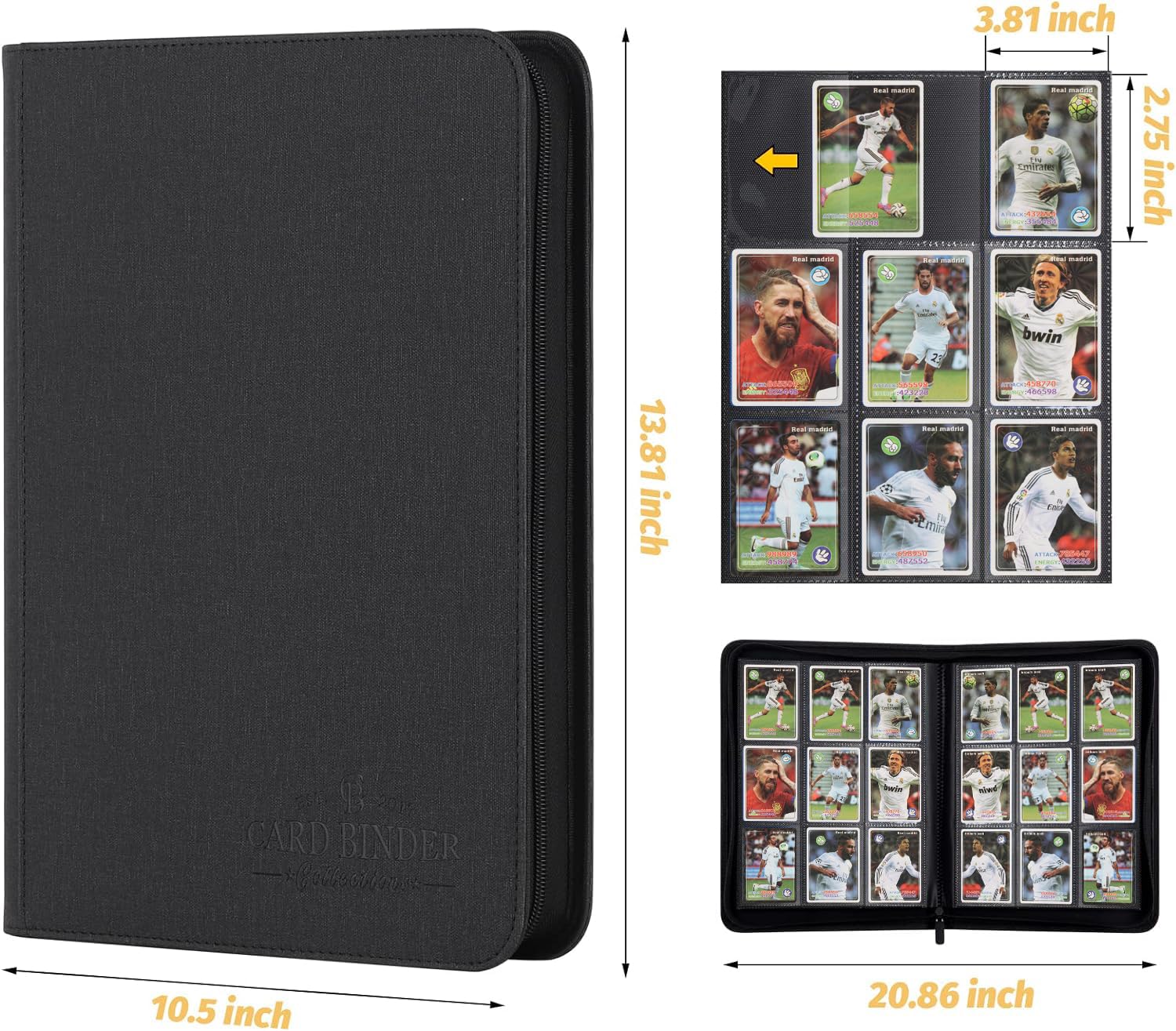 Foalgo 9-pocket binder side-loading pockets securely hold cards during transport.