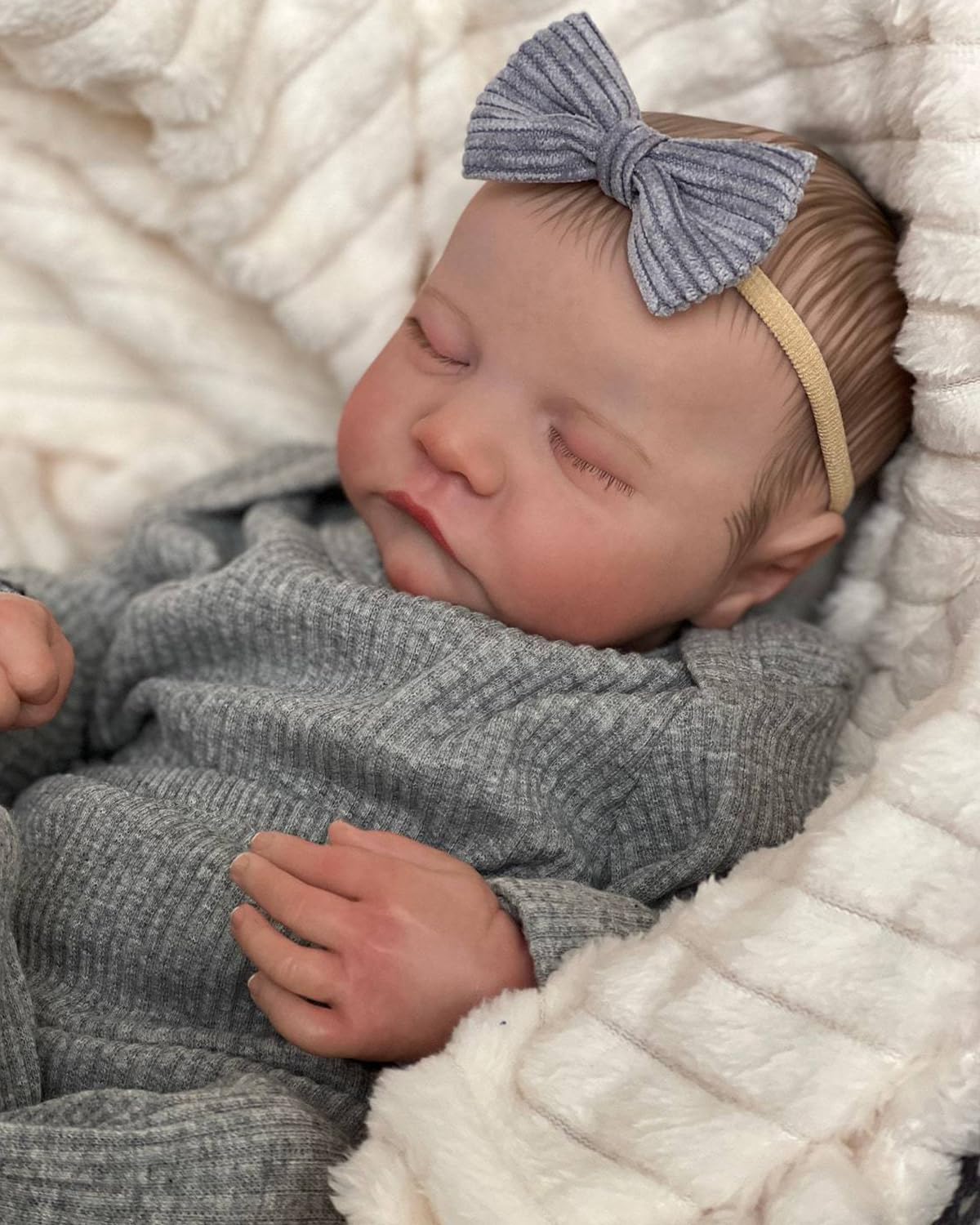 FOCKOF Realistic Reborn Baby Doll 18inch face detail for lifelike display.