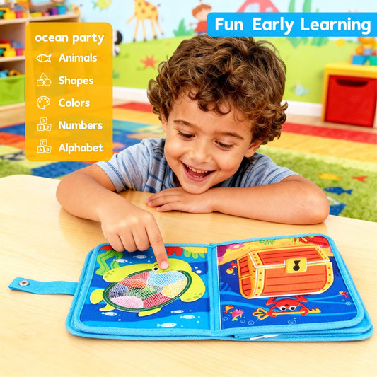 FoenixArte Ocean Busy Book pages open showing color sorting and counting